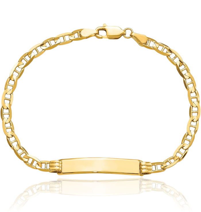 10K Solid Yellow Gold 3mm Classic Mariner Chain Link ID Bracelet