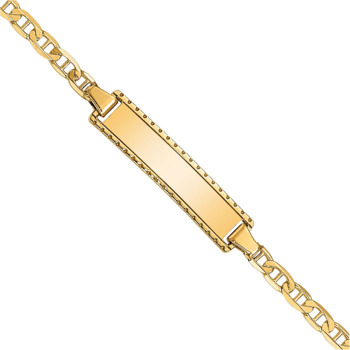 10K Solid Yellow Gold Anchor Mariner Link Name Bar Identification ID Bracelet