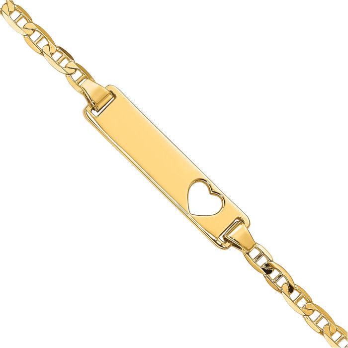 10K Solid Yellow Gold Anchor Mariner Link Name Bar Identification ID Bracelet