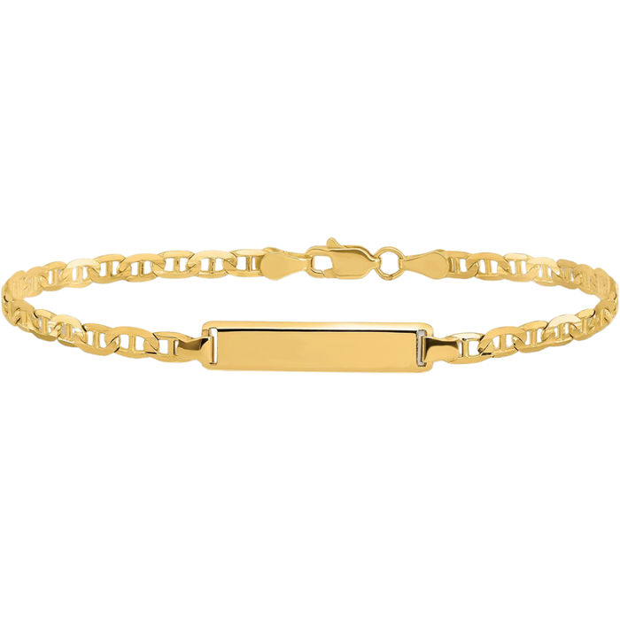 10K Solid Yellow Gold Anchor Mariner Link Name Bar Identification ID Bracelet