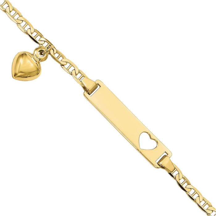 10K Solid Yellow Gold Anchor Mariner Link Name Bar Identification ID Bracelet