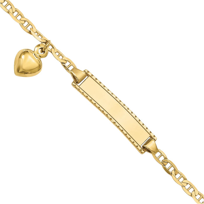 10K Solid Yellow Gold Anchor Mariner Link Name Bar Identification ID Bracelet