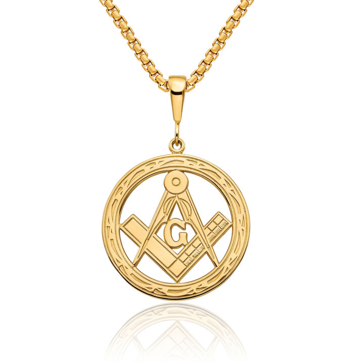 10K Solid Yellow Gold Master Mason Signet Freemason Masonic Symbol Necklace Chain Pendant Charm