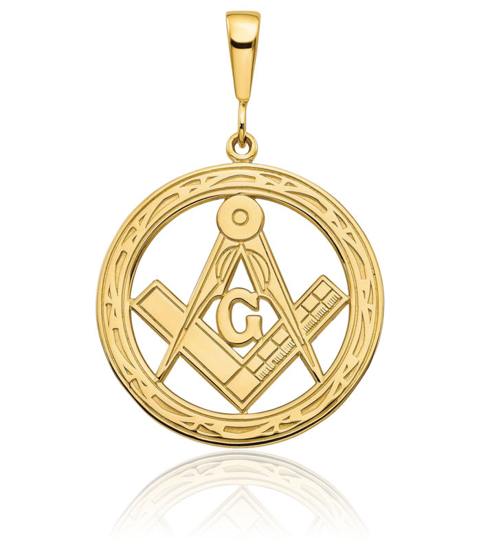 10K Solid Yellow Gold Master Mason Signet Freemason Masonic Symbol Necklace Chain Pendant Charm