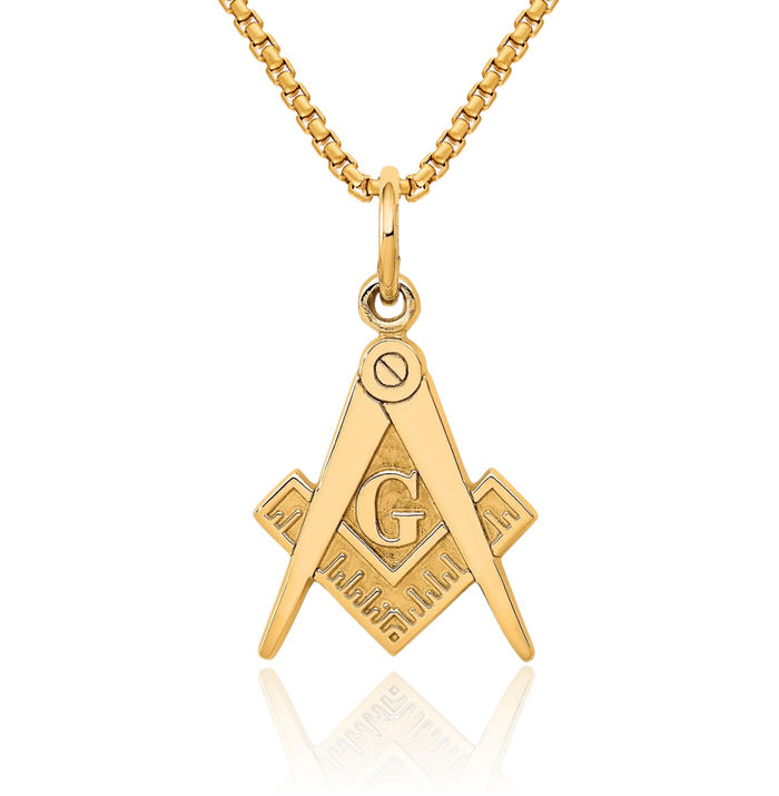 10K Solid Yellow Gold Master Mason Signet Freemason Masonic Symbol Necklace Chain Pendant Charm