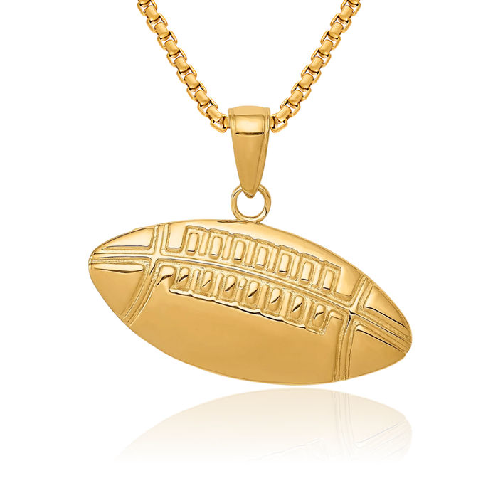 10K Solid Yellow Gold Medium Football Necklace Charm Sports Pendant