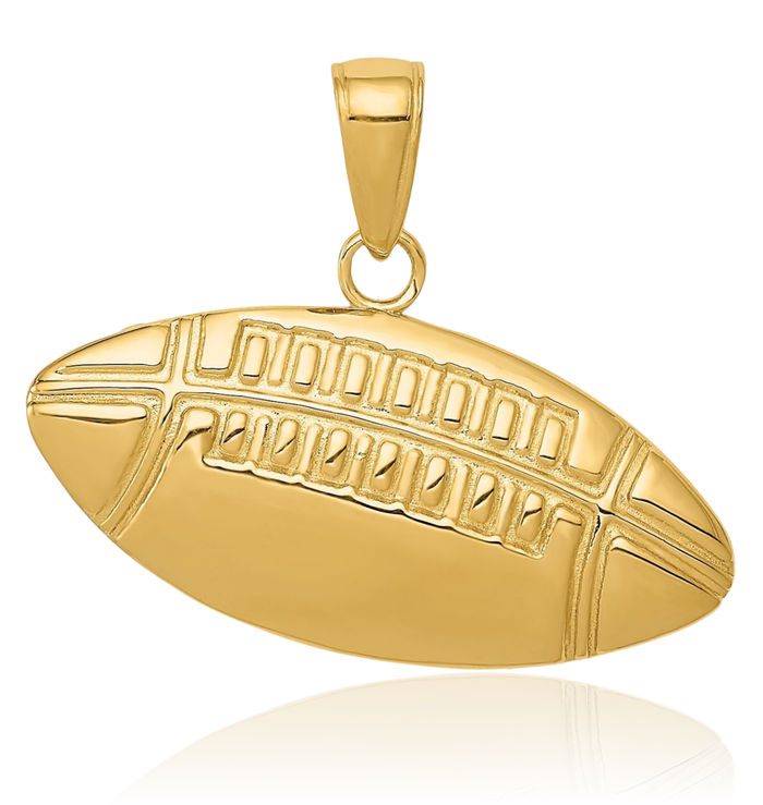 10K Solid Yellow Gold Medium Football Necklace Charm Sports Pendant