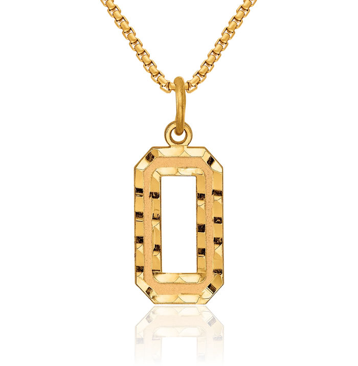 10K Solid Yellow Gold Medium Number 0 Necklace Chain Pendant Charm