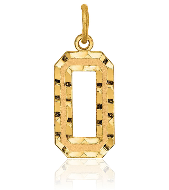 10K Solid Yellow Gold Medium Number 0 Necklace Chain Pendant Charm