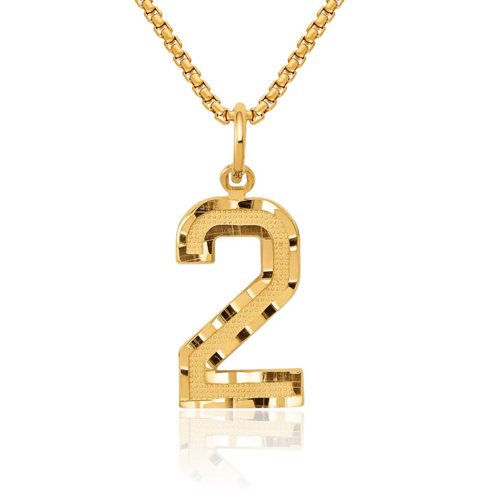 10K Solid Yellow Gold Medium Number 2 Necklace Chain Pendant Charm