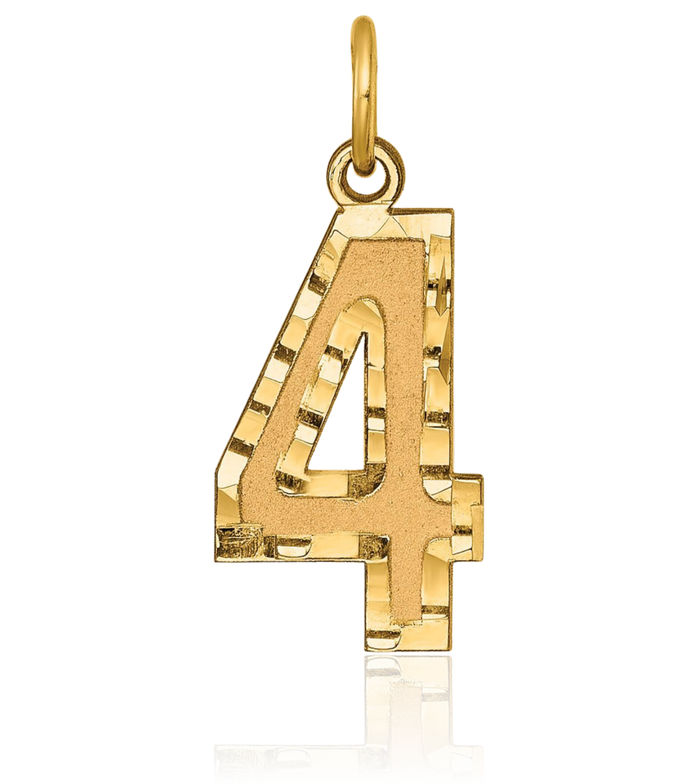 10K Solid Yellow Gold Medium Number 4 Necklace Chain Pendant Charm