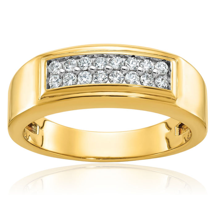 10K Solid Yellow Gold Mens 2 Row Diamond Wedding Band Ring