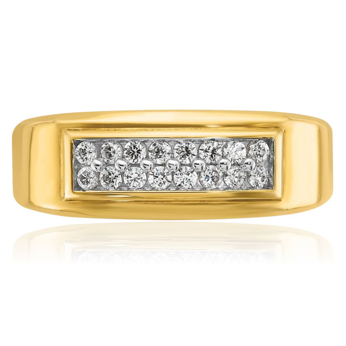 10K Solid Yellow Gold Mens 2 Row Diamond Wedding Band Ring