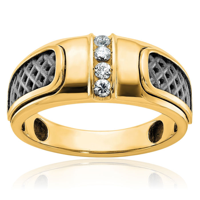 10K Solid Yellow Gold Mens Black Diamond Ring