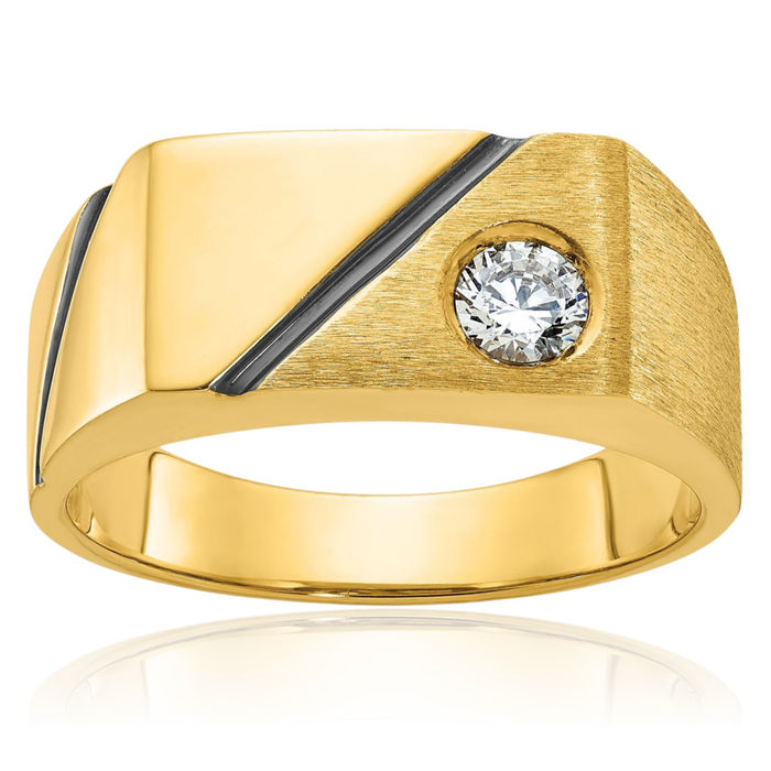 10K Solid Yellow Gold Mens Black Diamond Statement Ring