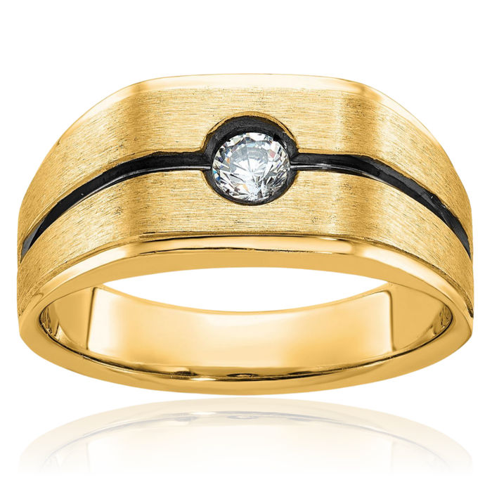 10K Solid Yellow Gold Mens Black Diamond Wedding Band Statement Ring