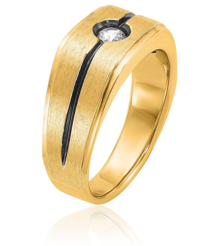 10K Solid Yellow Gold Mens Black Diamond Wedding Band Statement Ring