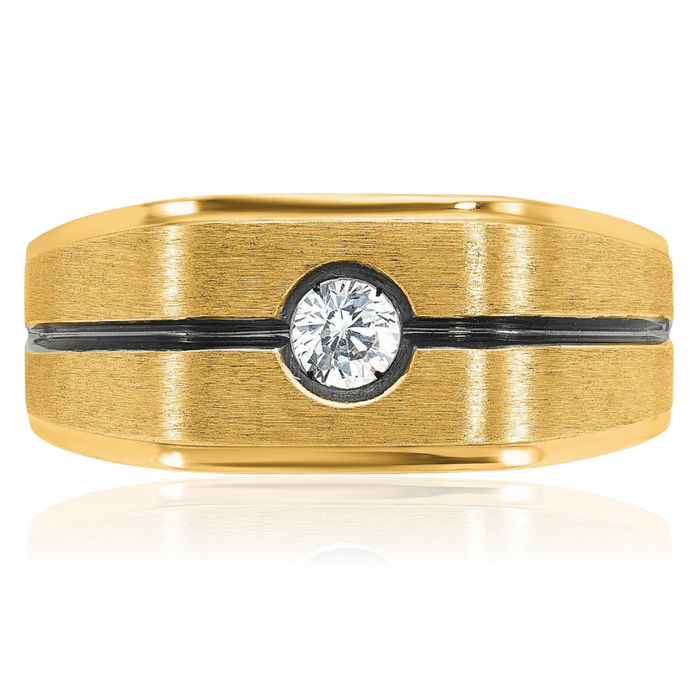 10K Solid Yellow Gold Mens Black Diamond Wedding Band Statement Ring