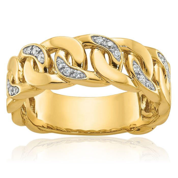 10K Solid Yellow Gold Mens Link Diamond Wedding Band Ring