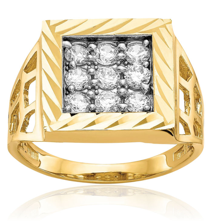 10K Solid Yellow Gold Mens Cubic Zirconia CZ Statement Ring