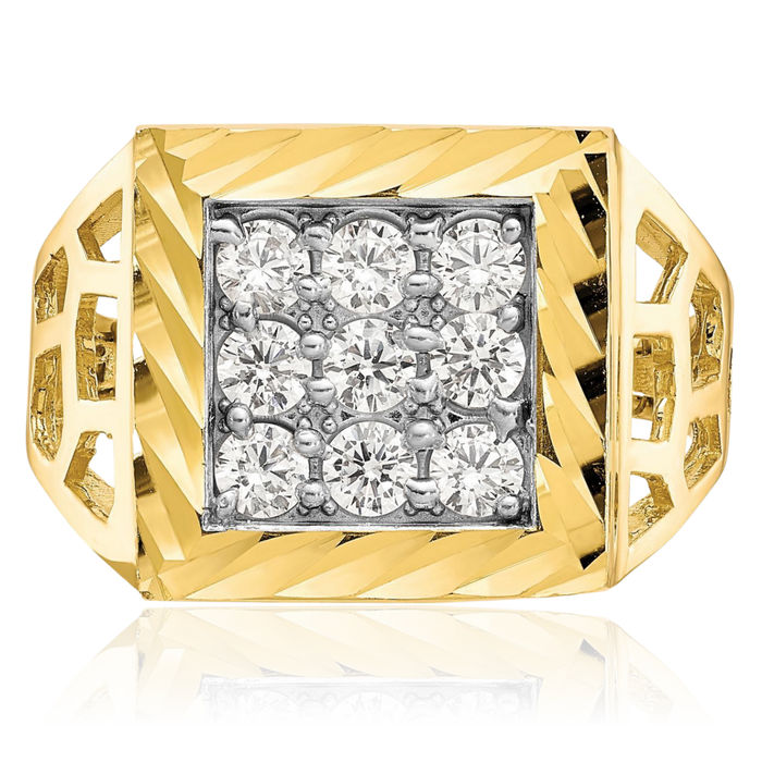 10K Solid Yellow Gold Mens Cubic Zirconia CZ Statement Ring