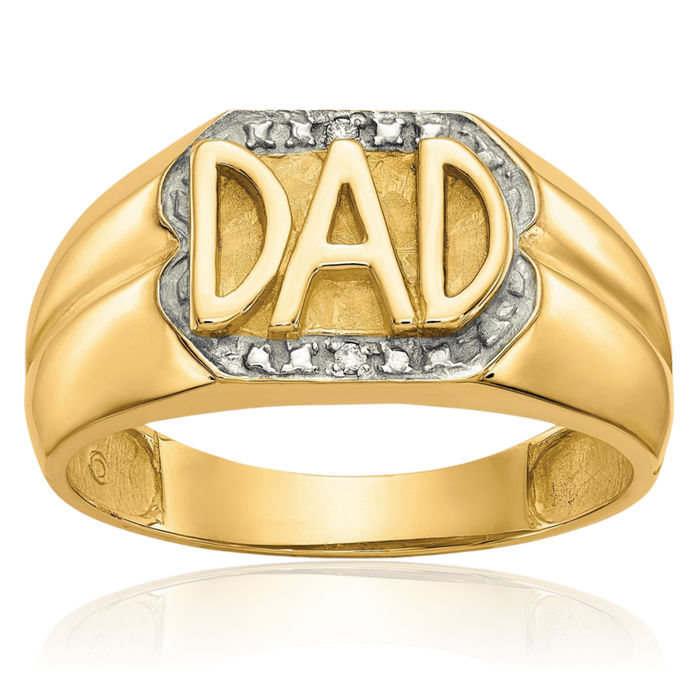 10K Solid Yellow Gold Mens Diamond Dad Ring