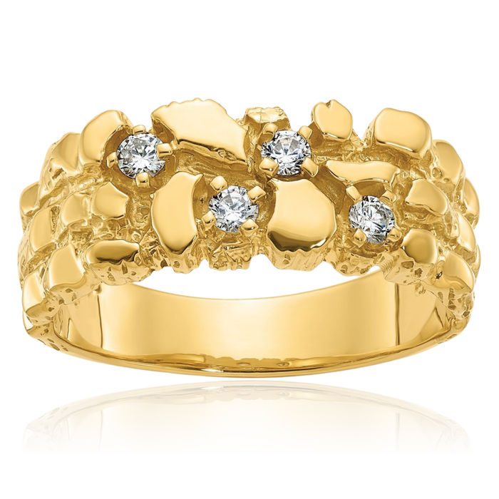 10K Solid Yellow Gold Mens Diamond Chunky Nugget Ring