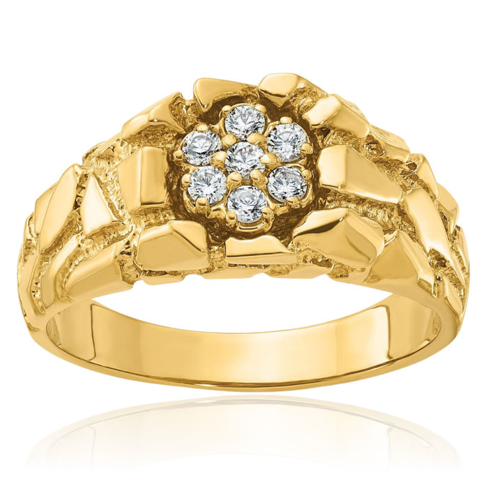 10K Solid Yellow Gold Mens Diamond Chunky Nugget Ring