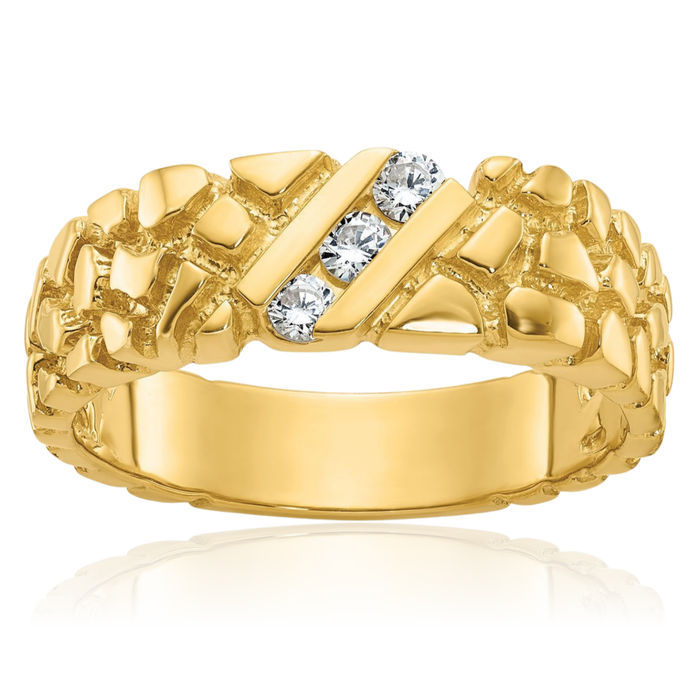 10K Solid Yellow Gold Mens Diamond Chunky Nugget Wedding Band Ring