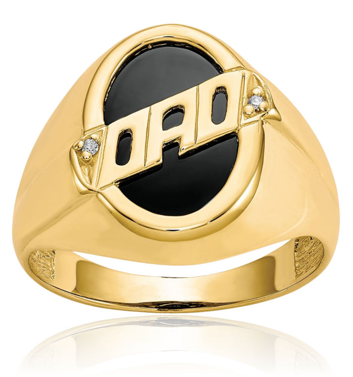 14K Solid Yellow Gold Mens Diamond Black Onyx Dad Ring