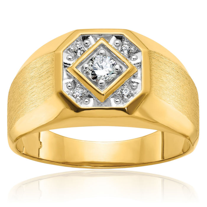 10K Solid Yellow Gold Mens Diamond Statement Ring