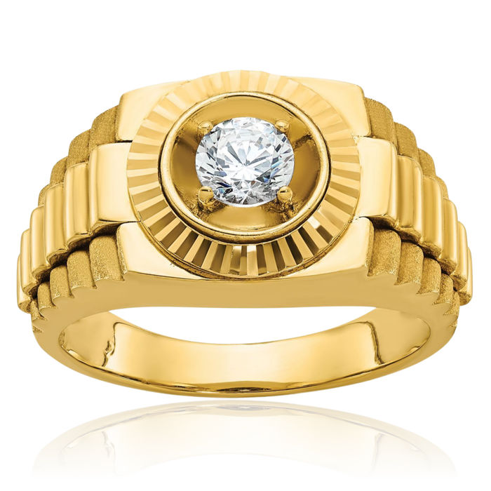 10K Solid Yellow Gold Mens Diamond Statement Ring