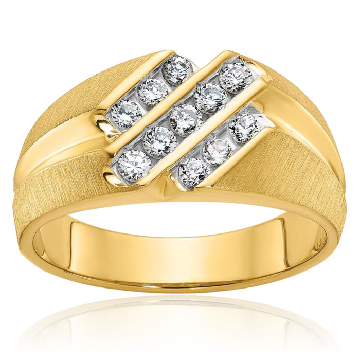 10K Solid Yellow Gold Mens Diamond Statement Ring