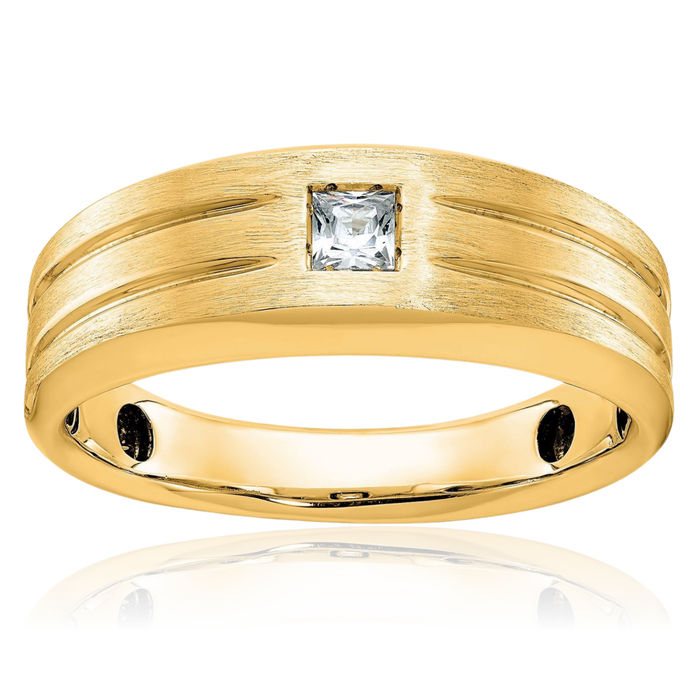 10K Solid Yellow Gold Mens Diamond Wedding Band Statement Ring