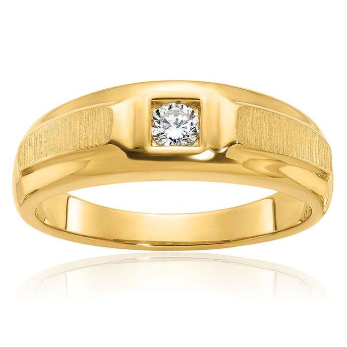 10K Solid Yellow Gold Mens Diamond Wedding Band Ring