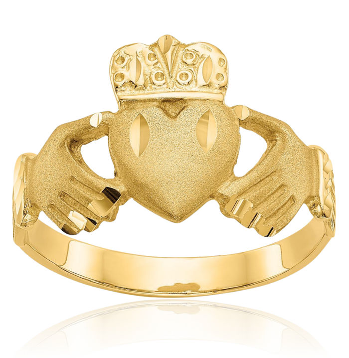 10K Solid Yellow Gold Mens Heart Irish Claddagh Celtic Ring Jewelry Viking