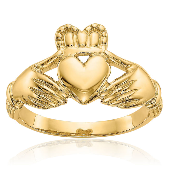 10K Solid Yellow Gold Mens Heart Irish Claddagh Celtic Ring Jewelry Viking