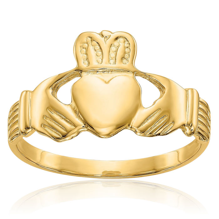 10K Solid Yellow Gold Mens Heart Irish Claddagh Celtic Ring Jewelry Viking