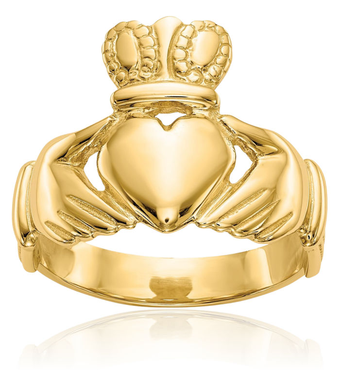 10K Solid Yellow Gold Mens Heart Irish Claddagh Celtic Ring Jewelry