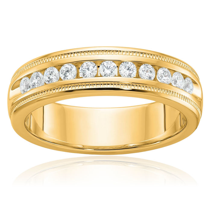 10K Solid Yellow Gold Mens Milgrain Diamond Wedding Band Ring