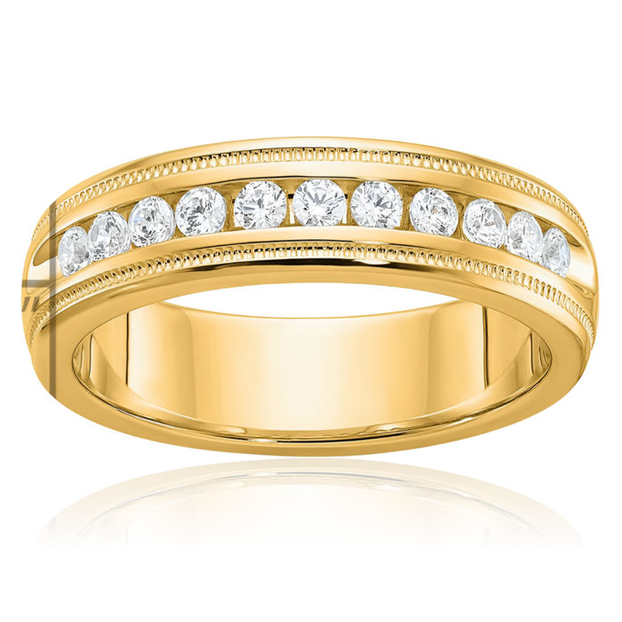 10K Solid Yellow Gold Mens Milgrain Diamond Wedding Band Ring