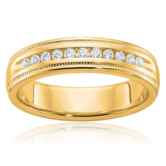 10K Solid Yellow Gold Mens Milgrain Diamond Wedding Band Ring