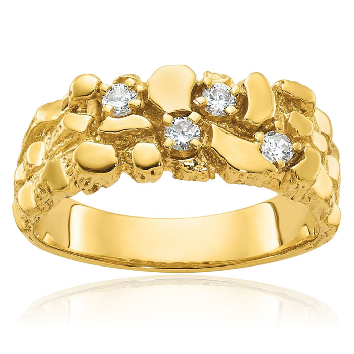 10K Solid Yellow Gold Mens Chunky Nugget Diamond Ring