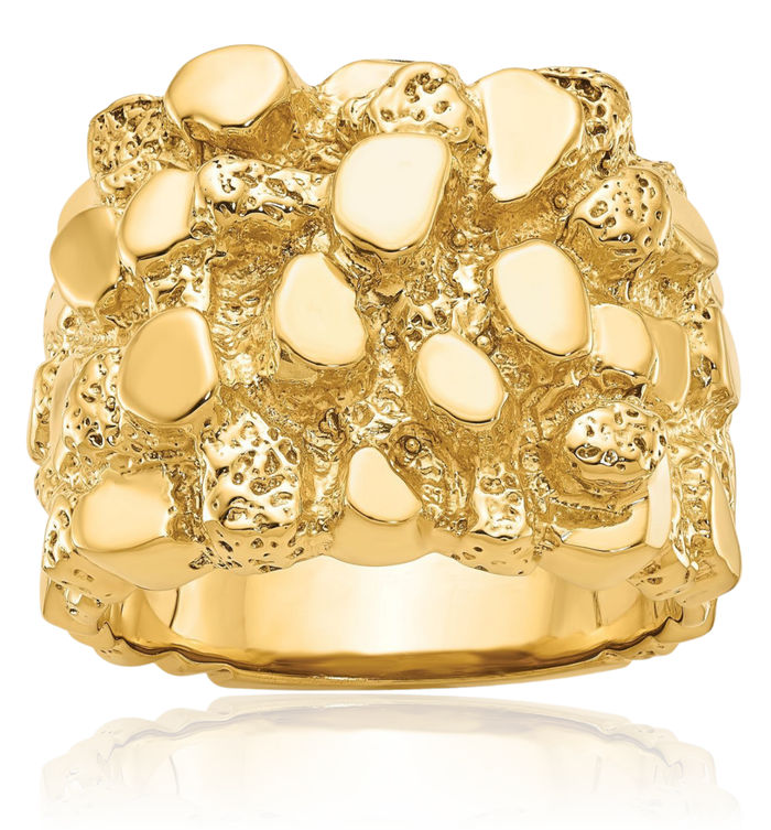 10K Solid Yellow Gold Mens Chunky Nugget Ring