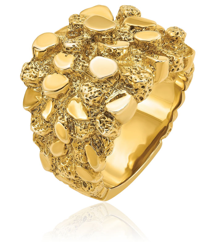 10K Solid Yellow Gold Mens Chunky Nugget Ring