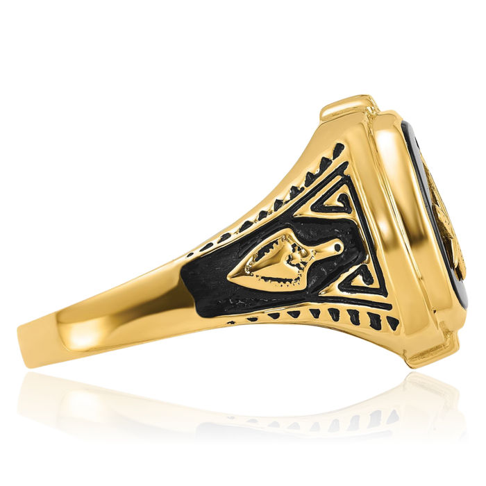 10K Solid Yellow Gold Mens Vintage Black Onyx Master Mason Signet Freemason Masonic Ring