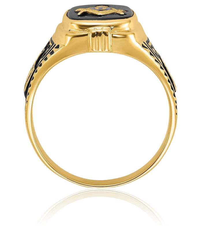 10K Solid Yellow Gold Mens Vintage Black Onyx Master Mason Signet Freemason Masonic Ring