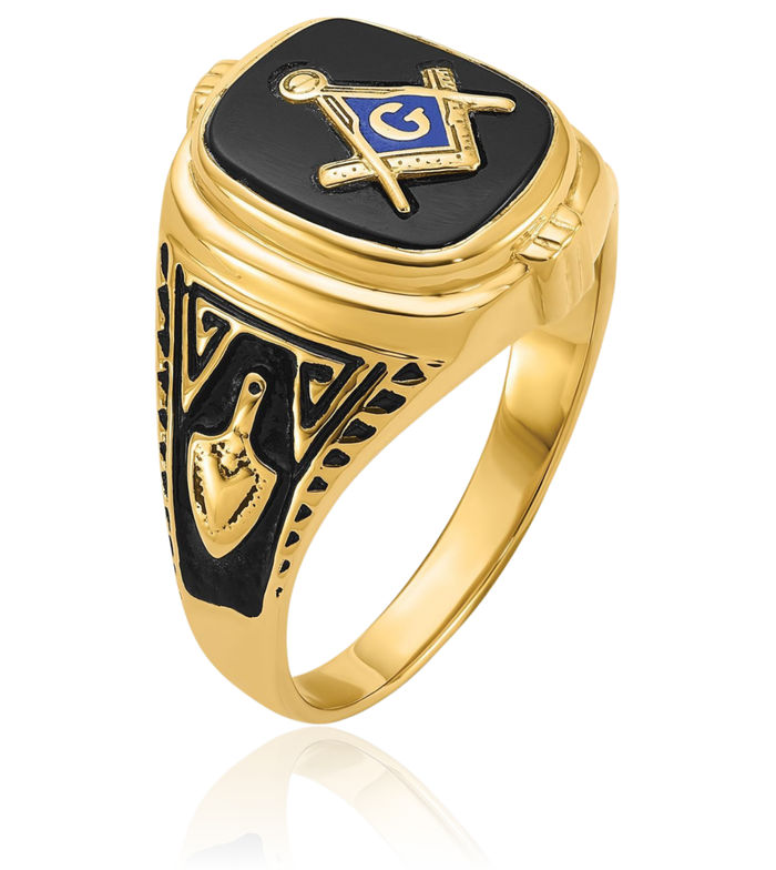 10K Solid Yellow Gold Mens Vintage Black Onyx Master Mason Signet Freemason Masonic Ring