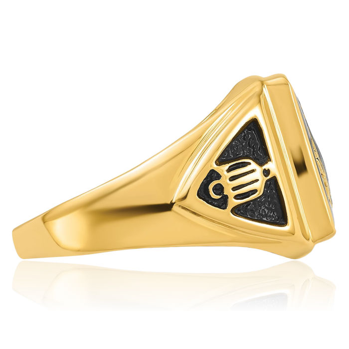 10K Solid Yellow Gold Mens Vintage Black Onyx Master Mason Signet Freemason Masonic Ring