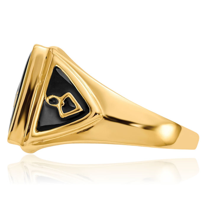 10K Solid Yellow Gold Mens Vintage Black Onyx Master Mason Signet Freemason Masonic Ring